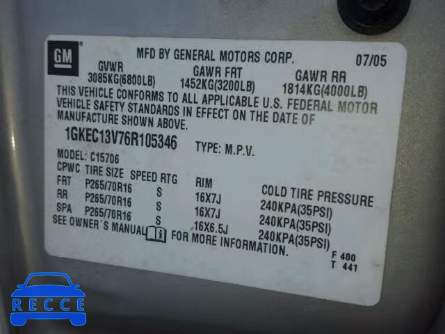 2006 GMC YUKON 1GKEC13V76R105346 image 9