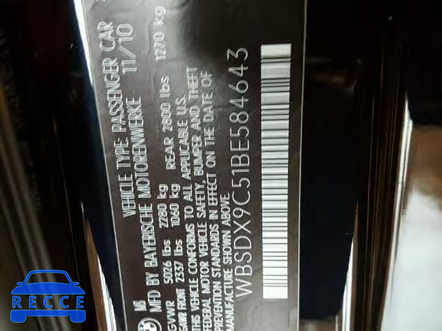 2011 BMW M3 WBSDX9C51BE584643 зображення 9
