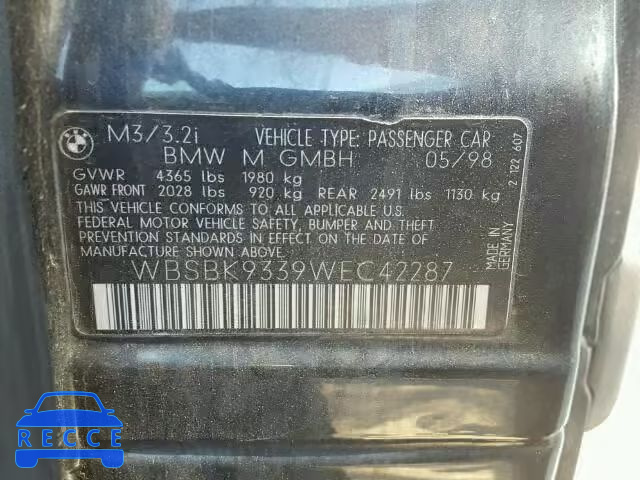 1998 BMW M3 WBSBK9339WEC42287 image 9