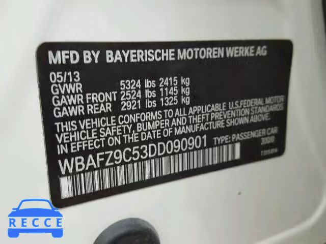 2013 BMW 535I HYBRI WBAFZ9C53DD090901 зображення 9