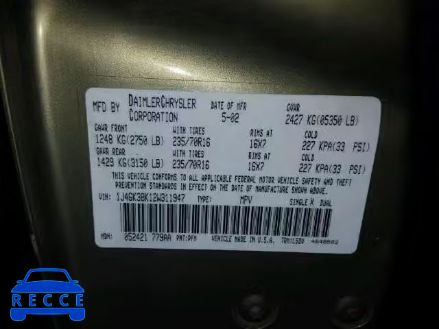 2002 JEEP LIBERTY RE 1J4GK38K12W311947 image 9