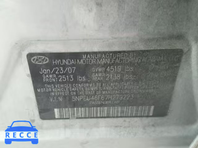 2007 HYUNDAI SONATA 5NPEU46F67H279223 image 9