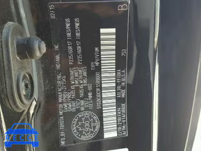 2015 TOYOTA SIENNA 5TDZK3DC9FS589000 image 9