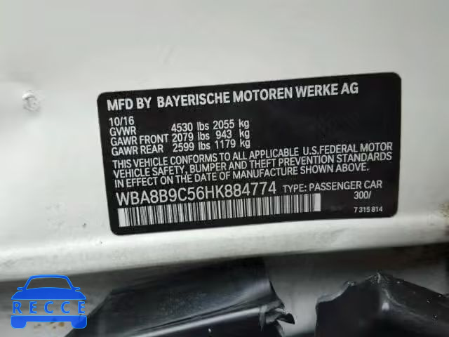 2017 BMW 330 I WBA8B9C56HK884774 зображення 9