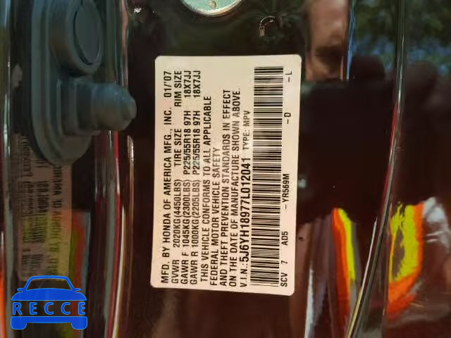 2007 HONDA ELEMENT SC 5J6YH18977L012041 зображення 9