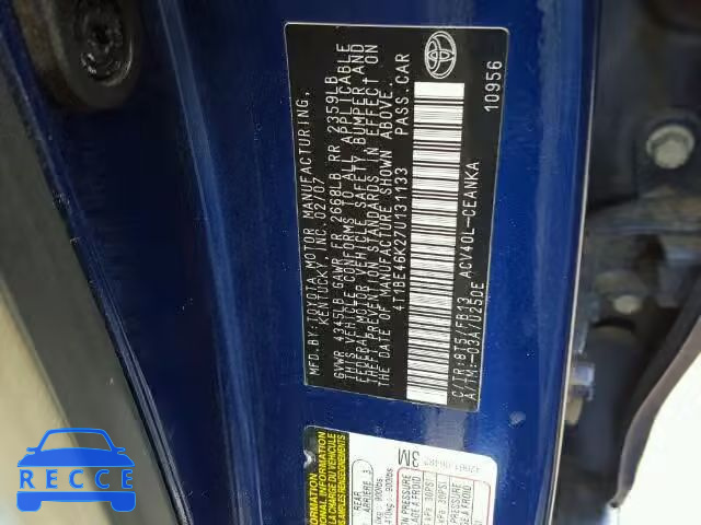 2007 TOYOTA CAMRY 4T1BE46K27U131133 зображення 9