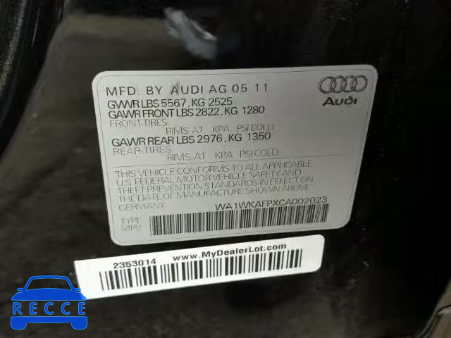 2012 AUDI Q5 PRESTIG WA1WKAFPXCA002023 image 9