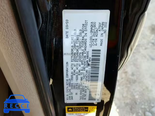 2003 LEXUS LX 470 JTJHT00W233532011 image 9