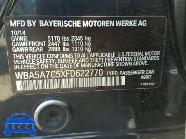 2015 BMW 528XI WBA5A7C5XFD622770 image 9
