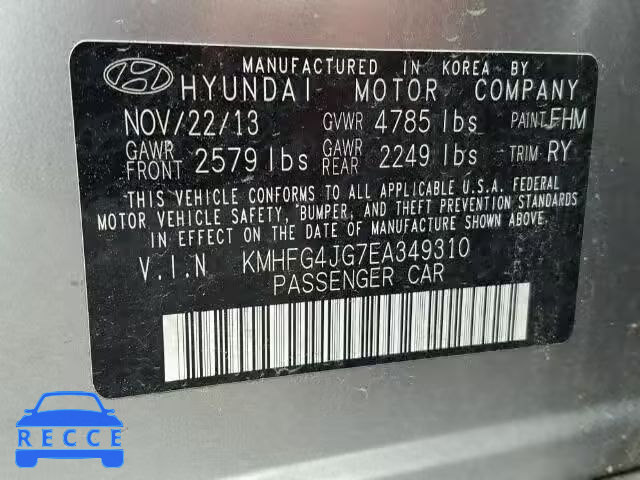 2014 HYUNDAI AZERA KMHFG4JG7EA349310 зображення 9