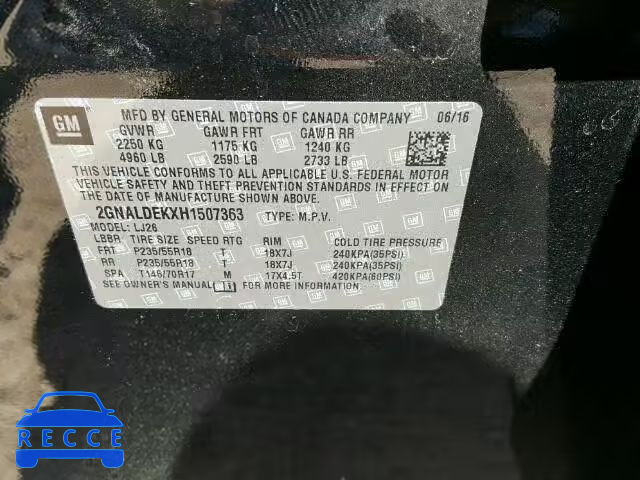 2017 CHEVROLET EQUINOX PR 2GNALDEKXH1507363 image 9