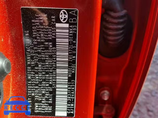 2017 TOYOTA COROLLA L 5YFBURHE7HP646509 image 9