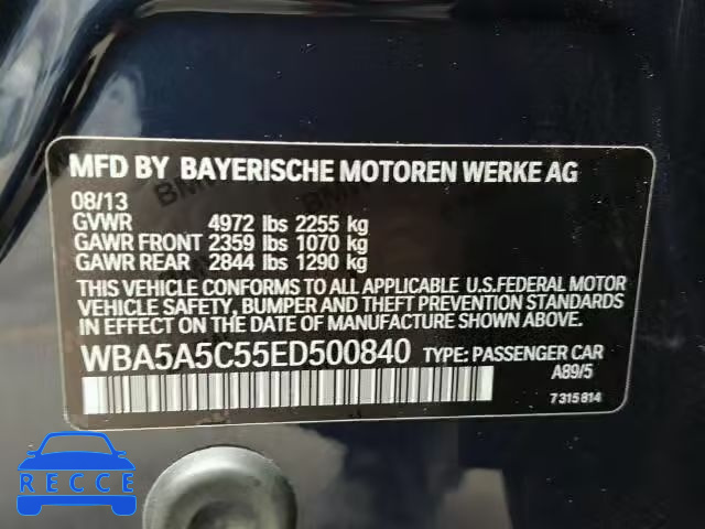 2014 BMW 528I WBA5A5C55ED500840 зображення 9