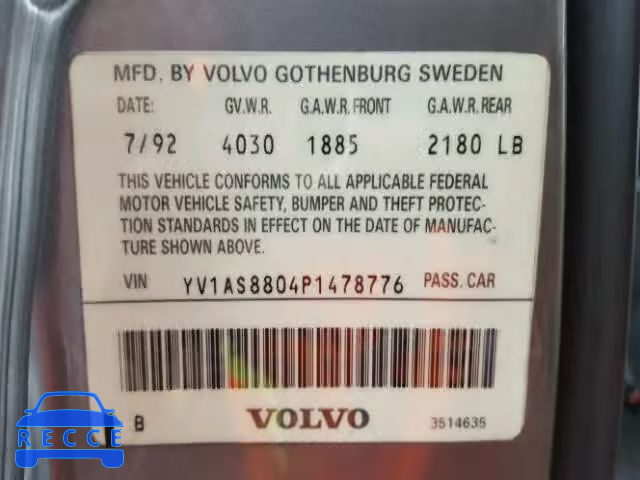 1993 VOLVO 240 YV1AS8804P1478776 image 9