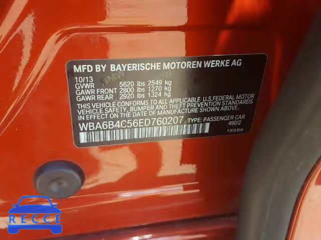 2014 BMW 650XI GRAN WBA6B4C56ED760207 image 9