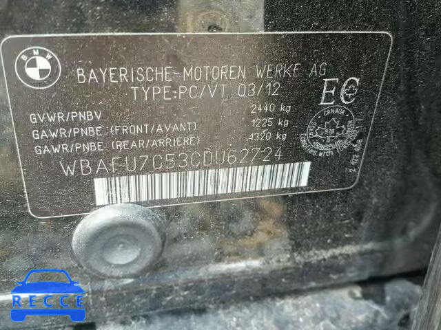 2012 BMW 535XI WBAFU7C53CDU62724 зображення 9