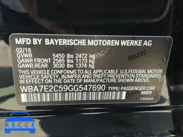 2016 BMW 740I WBA7E2C59GG547690 Bild 9