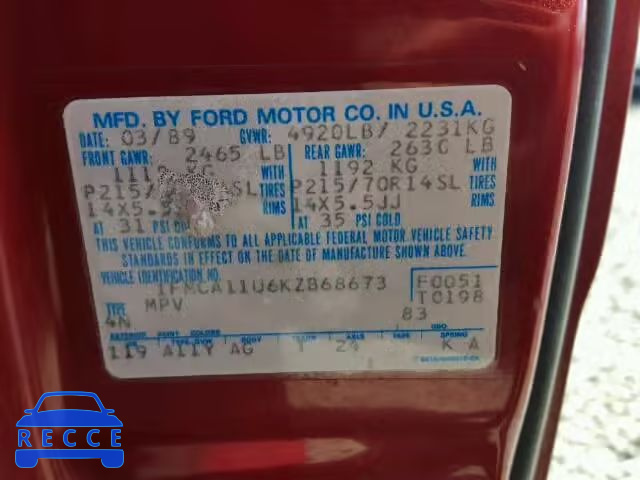 1989 FORD AEROSTAR 1FMCA11U6KZB68673 image 9