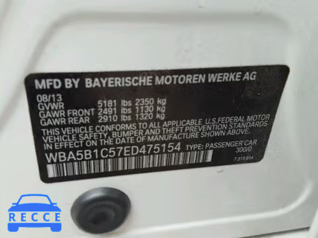 2014 BMW 535I WBA5B1C57ED475154 зображення 9
