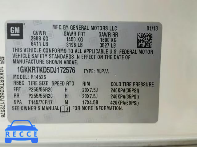 2013 GMC ACADIA DEN 1GKKRTKD5DJ172576 Bild 9