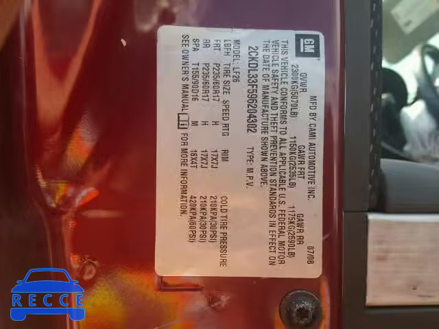 2009 PONTIAC TORRENT 2CKDL33F596204302 image 9