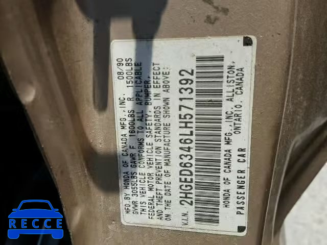 1990 HONDA CIVIC 2HGED6346LH571392 Bild 9