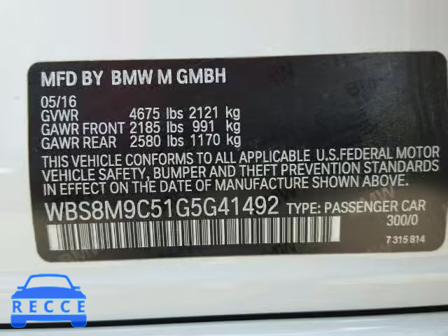 2016 BMW M3 WBS8M9C51G5G41492 image 9
