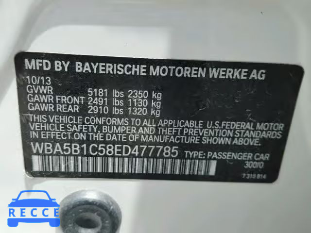2014 BMW 535I WBA5B1C58ED477785 Bild 9