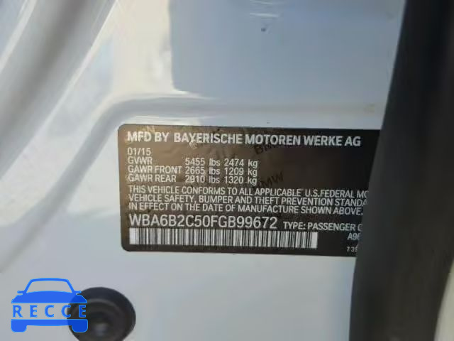 2015 BMW 650I GRAN WBA6B2C50FGB99672 image 9