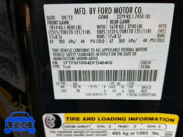 2013 FORD F150 SVT R 1FTFW1R64DFD46402 image 9