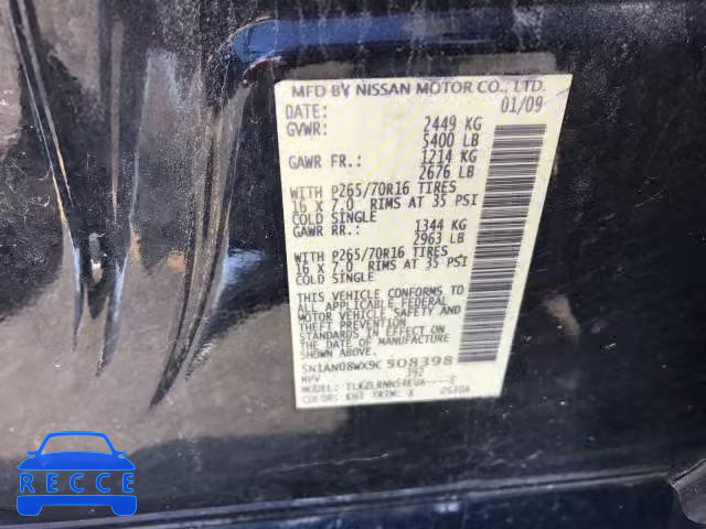 2009 NISSAN XTERRA 4.0 5N1AN08WX9C508398 зображення 8