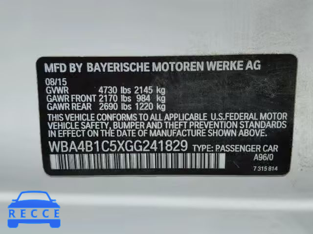 2016 BMW 435I GRAN WBA4B1C5XGG241829 image 9