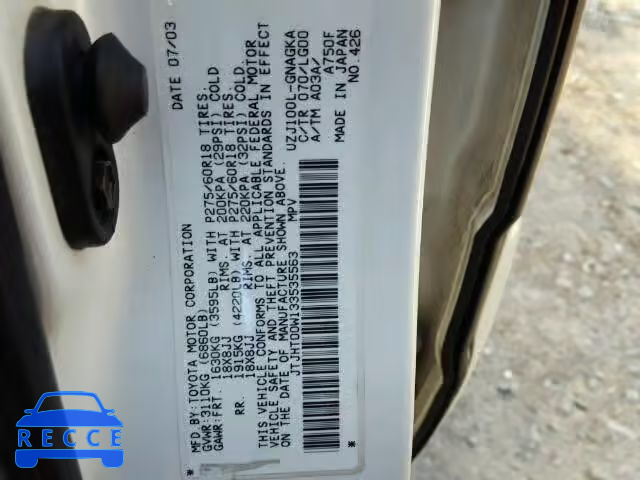 2003 LEXUS LX 470 JTJHT00W133535563 image 9