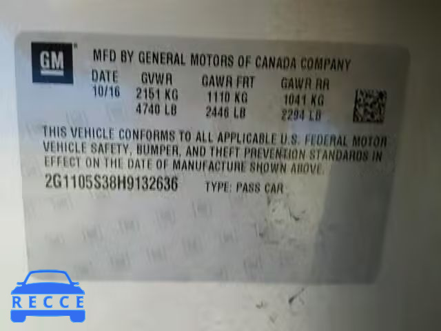 2017 CHEVROLET IMPALA LT 2G1105S38H9132636 image 9