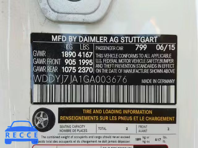 2016 MERCEDES-BENZ AMG GT S WDDYJ7JA1GA003676 зображення 9