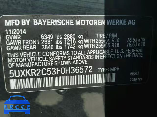 2015 BMW X5 SDRIVE3 5UXKR2C53F0H36572 image 9