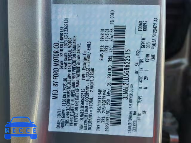 2016 LINCOLN MKZ HYBRID 3LN6L2LU5GR622515 image 9