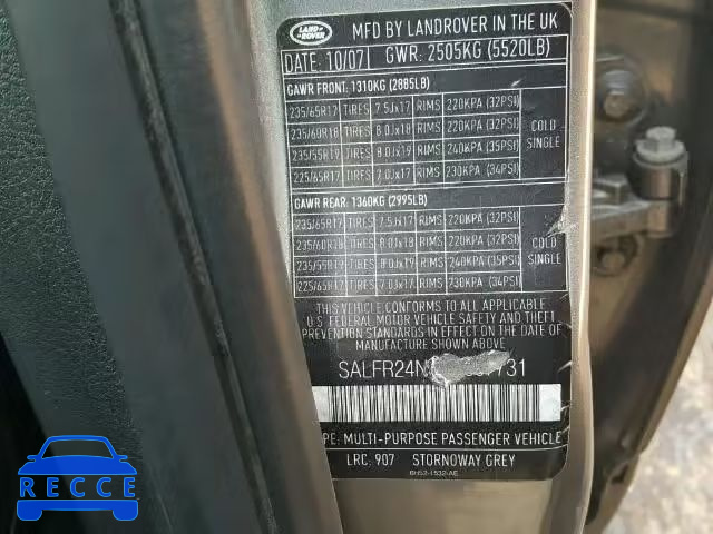 2008 LAND ROVER LR2 HSE SALFR24NX8H067731 зображення 9