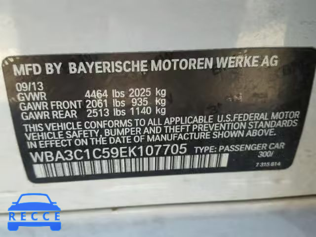 2014 BMW 328I SULEV WBA3C1C59EK107705 зображення 9