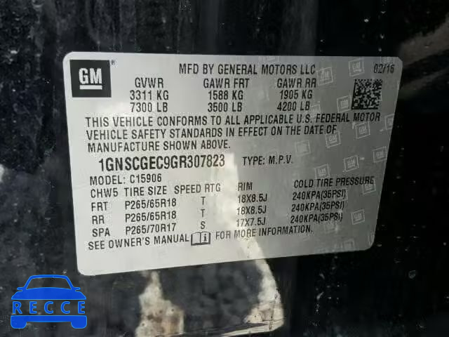 2016 CHEVROLET C1500 SUBU 1GNSCGEC9GR307823 image 9