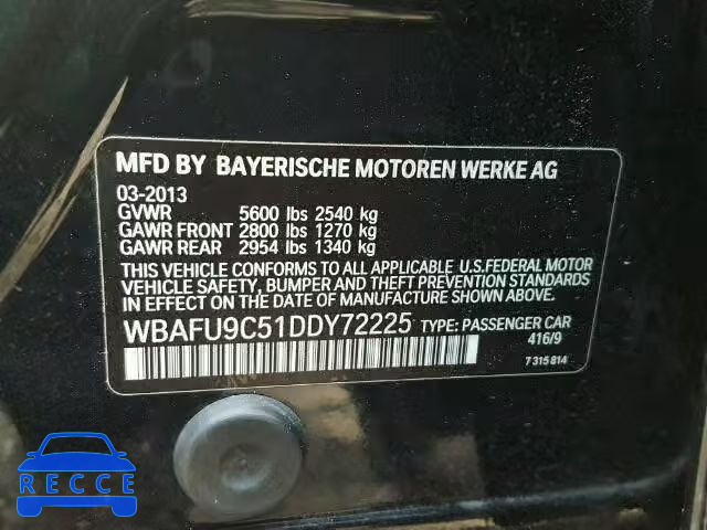 2013 BMW 550XI WBAFU9C51DDY72225 зображення 9