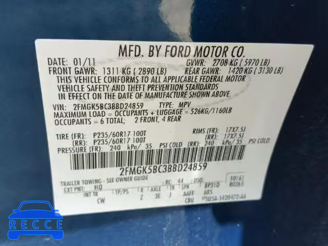 2011 FORD FLEX SE 2FMGK5BC3BBD24859 image 9