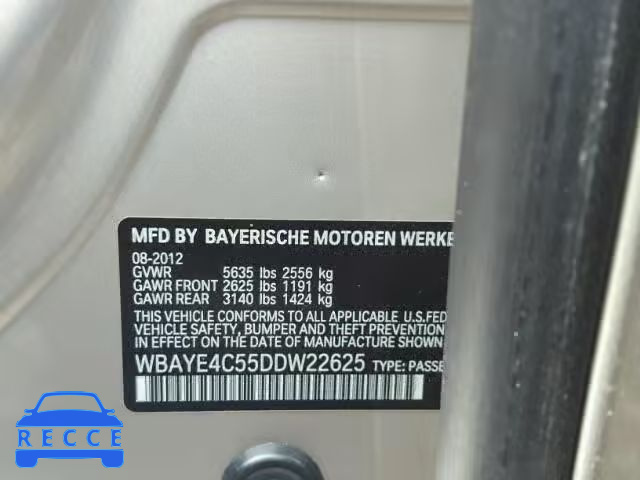 2013 BMW 740LI WBAYE4C55DDW22625 зображення 9