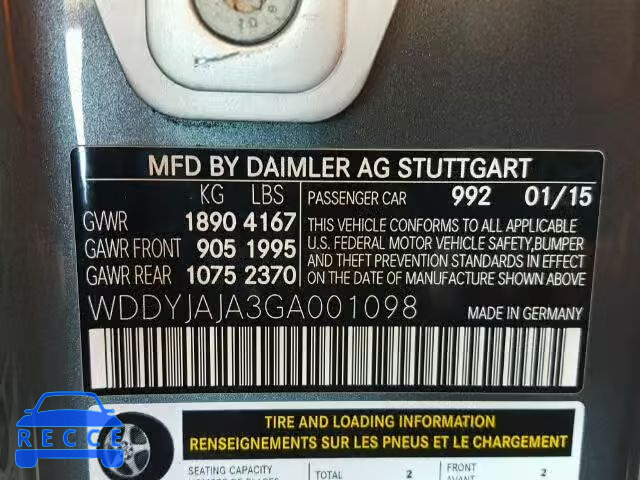 2016 MERCEDES-BENZ AMG GT S WDDYJAJA3GA001098 image 9