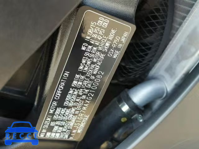 2016 SUZUKI GSX-R750 JS1GR7MAXG2100082 image 9