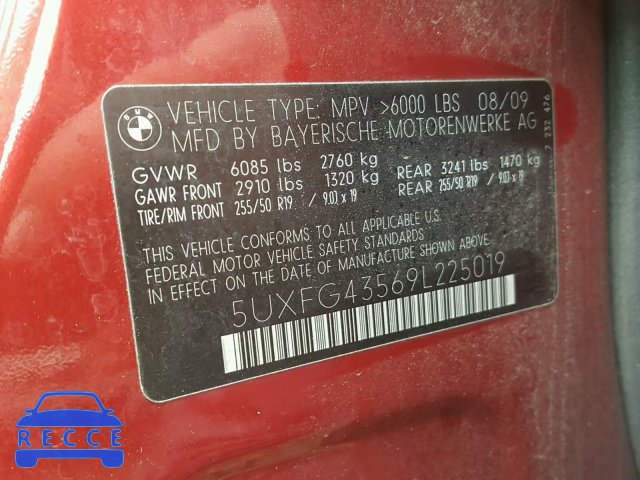 2009 BMW X6 XDRIVE3 5UXFG43569L225019 image 9