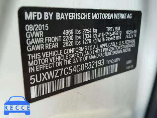 2016 BMW X3 SDRIVE 5UXWZ7C54G0R32193 зображення 9