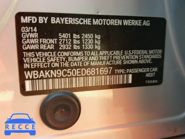 2014 BMW 550 I WBAKN9C50ED681697 зображення 9