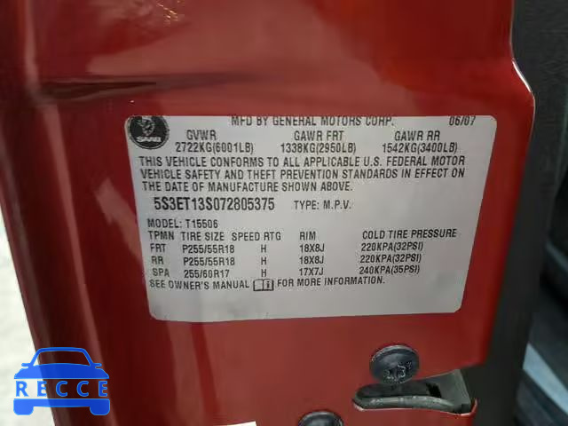 2007 SAAB 9-7X 4.2I 5S3ET13S072805375 Bild 9