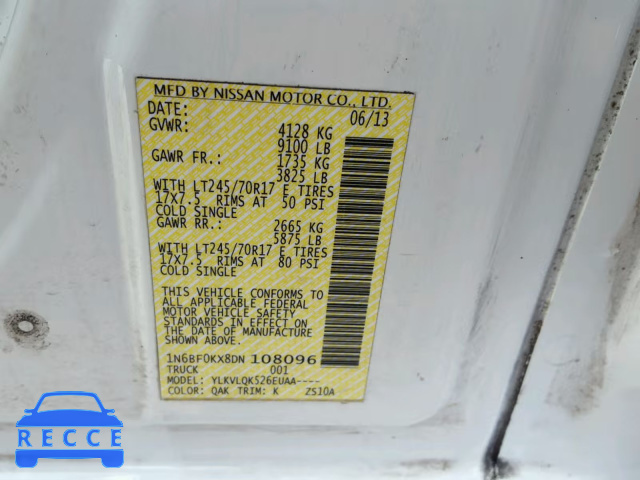 2013 NISSAN NV 1500 1N6BF0KX8DN108096 Bild 9